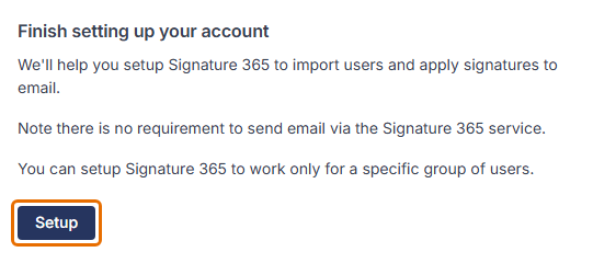 Finish setting up your account card with the Setup button highlighted.